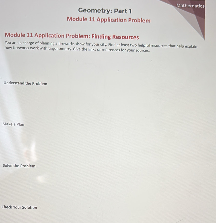 Solved: Mathematics Geometry: Part 1 Module 11 Application Problem ...