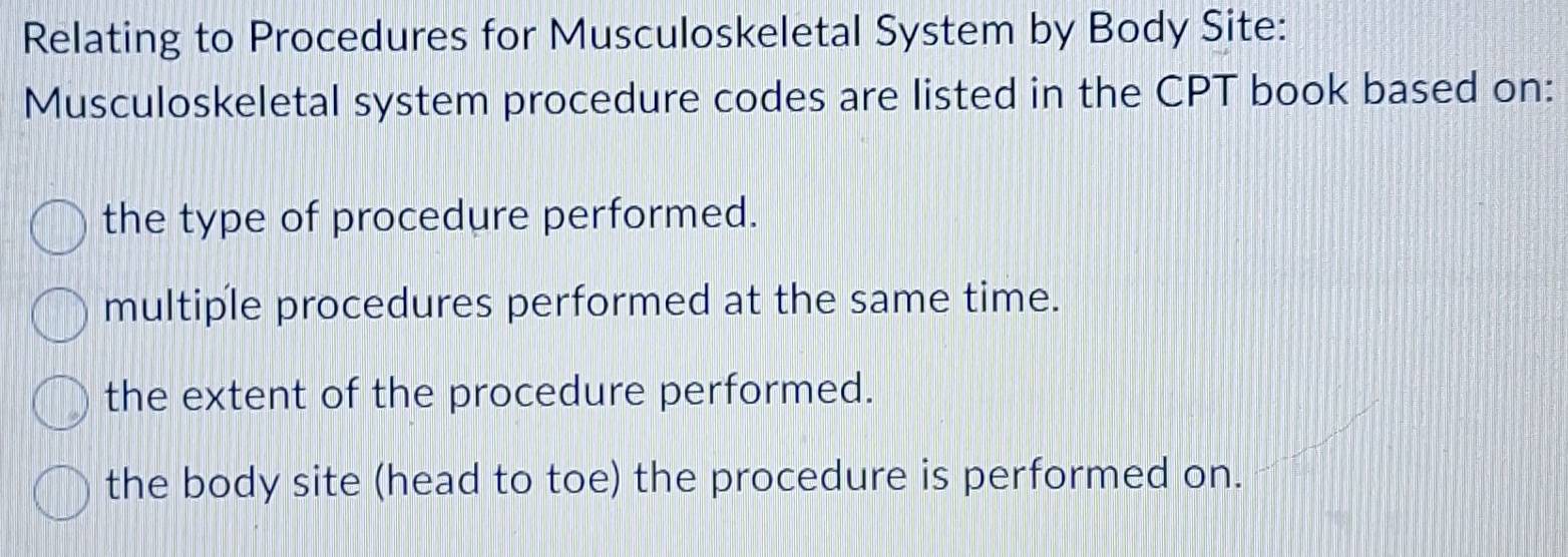 Solved: Relating to Procedures for Musculoskeletal System by Body Site ...