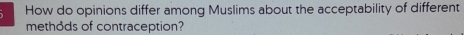 How do opinions differ among Muslims about the acceptability of different 
methods of contraception?