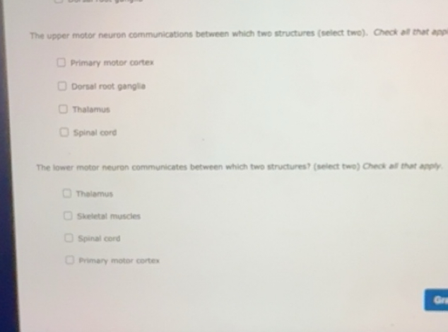 Solved: The upper motor neuron communications between which two ...