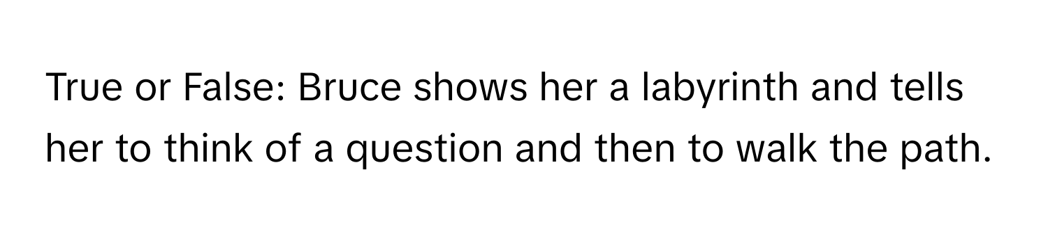 True or False: Bruce shows her a labyrinth and tells her to think of a question and then to walk the path.