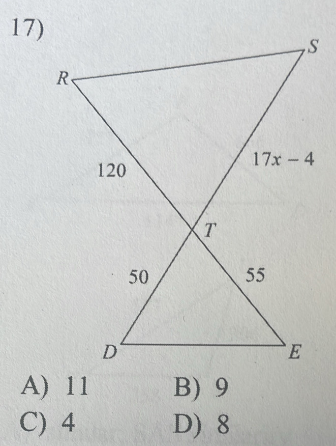 A) 11 B) 9
C) 4 D) 8