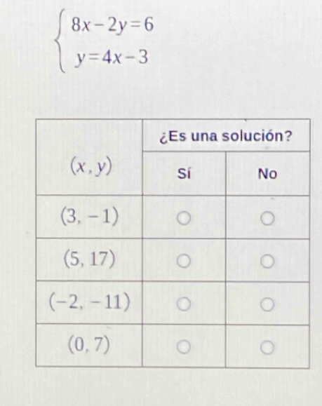 beginarrayl 8x-2y=6 y=4x-3endarray.