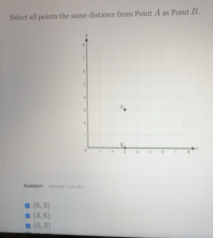 Solved: Select all points the same distance from Point A as Point B ...