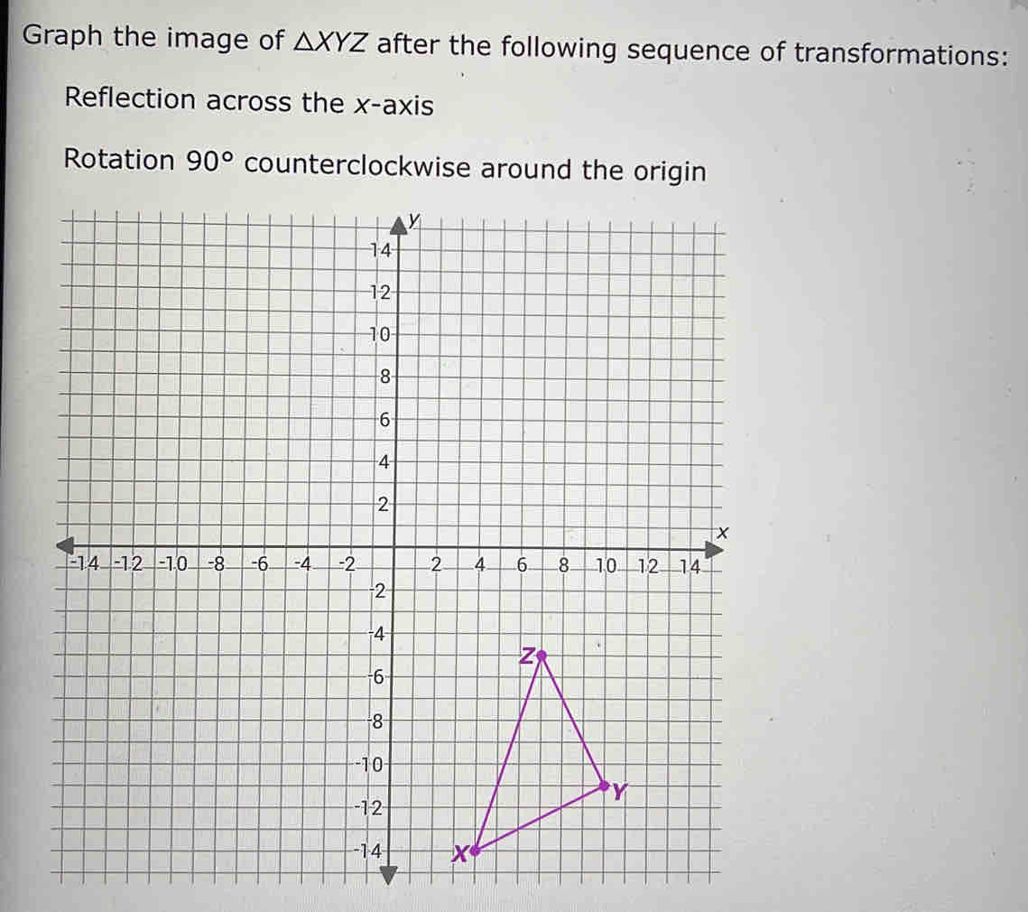 Solved: Graph the image of XYZ after the following sequence of ...