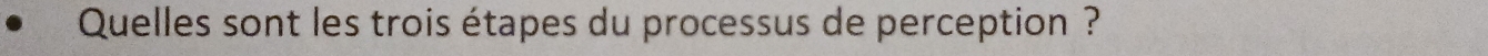 Quelles sont les trois étapes du processus de perception ?