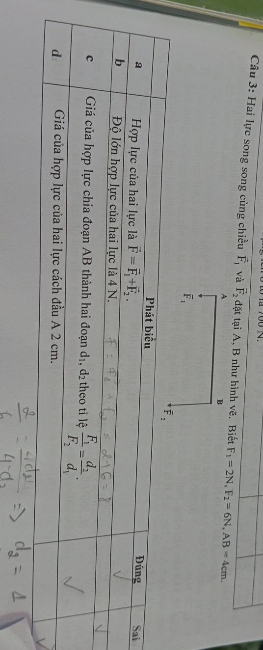 Hai lực song song cùng chiều vector F_1 và vector F_2 đặt tại A, B như hình vẽ. Biết F_1=2N,F_2=6N,AB=4cm.
A
B
overline F_1