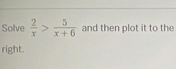 Solve  2/x > 5/x+6  and then plot it to the 
right.