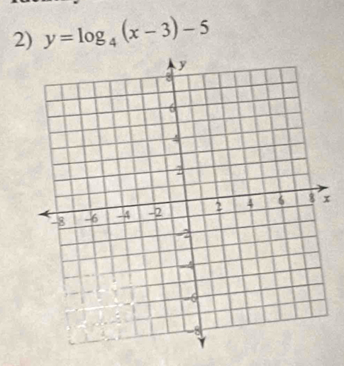 y=log _4(x-3)-5