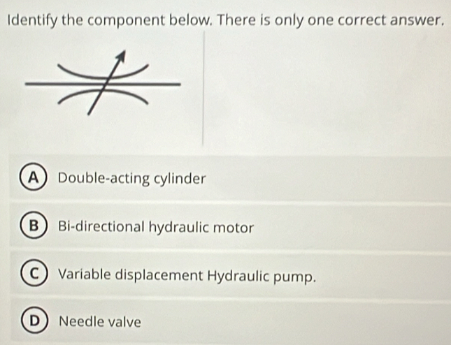 Identify the component below. There is only one correct answer.
ADouble-acting cylinder
B Bi-directional hydraulic motor
C Variable displacement Hydraulic pump.
D Needle valve