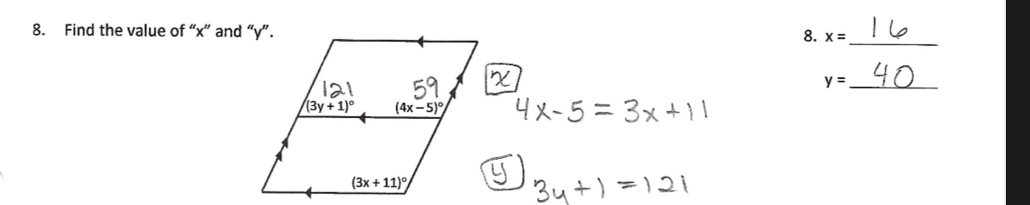 Find the value of “x” and “y”. x= _
8.
y= _