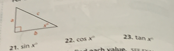 cos x° 23. tan x°
21. sin x°