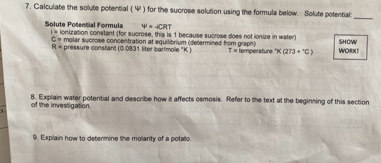 Solved: Calculate the solute potential ( Ψ ) for the sucrose solution ...