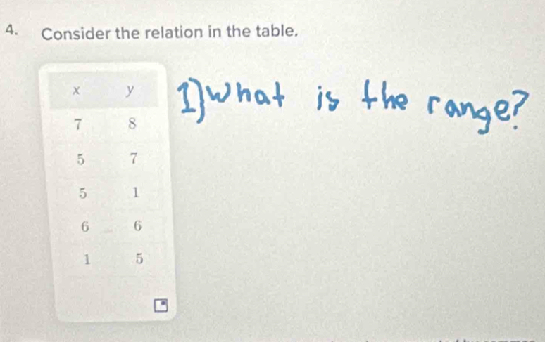 Consider the relation in the table.