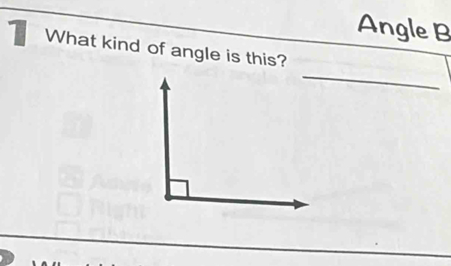 Angle B
What kind of angle is this? 
_