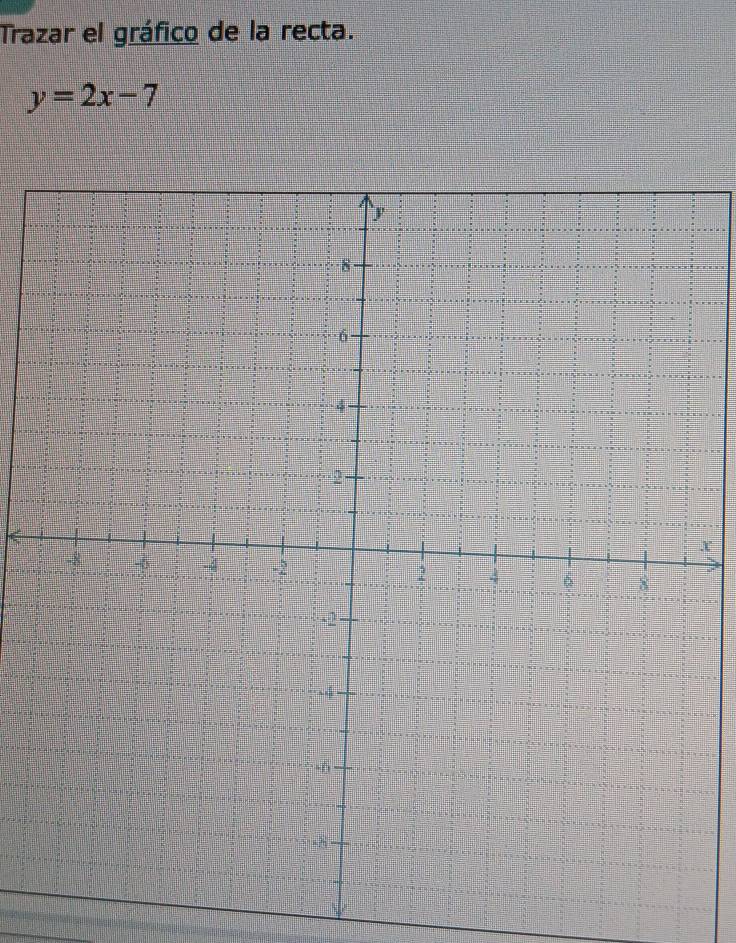 Trazar el gráfico de la recta.
y=2x-7
x