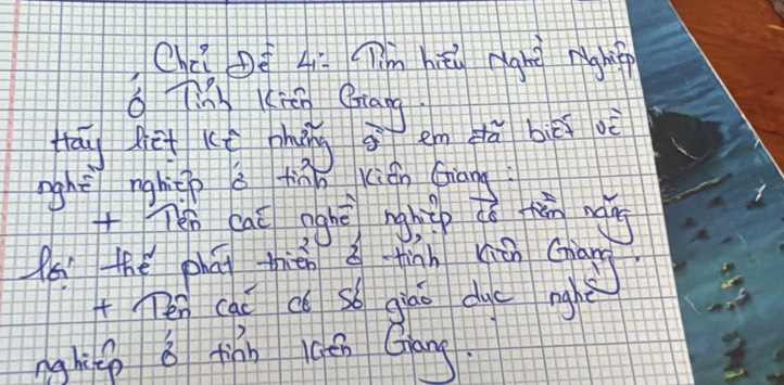 Chii Dó 4í Tim hāú nghì nghp
6 Kién Griang 
tay get (c pho em Hā biēg vè 
nght nghep a tiā Kián Chang 
+Ten cai gghē nghǒp dǒ hǎn wáns 
fs the phān thicn tinn rān cāg 
+ en cáè c sb giāo duc ighè 
ng hicp 8 tinn lén Gans