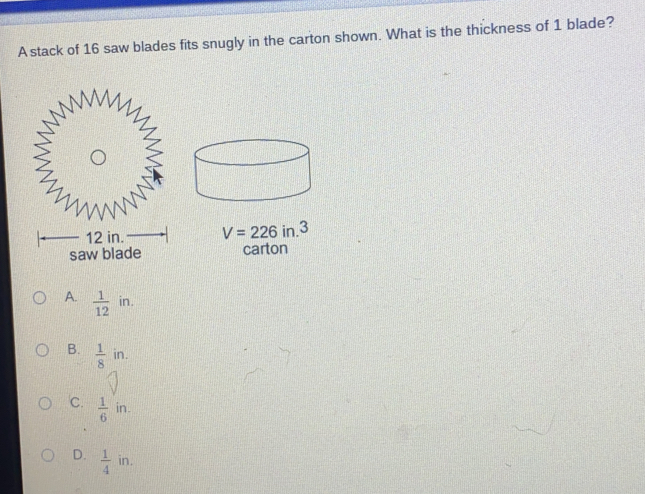 Solved: A stack of 16 saw blades fits snugly in the carton shown. What ...
