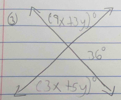 ③ (9x+3y)^circ 
36°
(3x+5y)^circ 