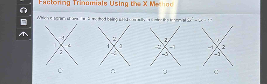 Solved: Factoring Trinomials Using the X Method Which diagram shows the ...