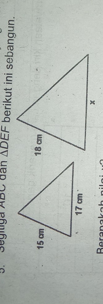 Segiliga ABC dân △ DEF berikut ini sebangun. 
Beranakah pils