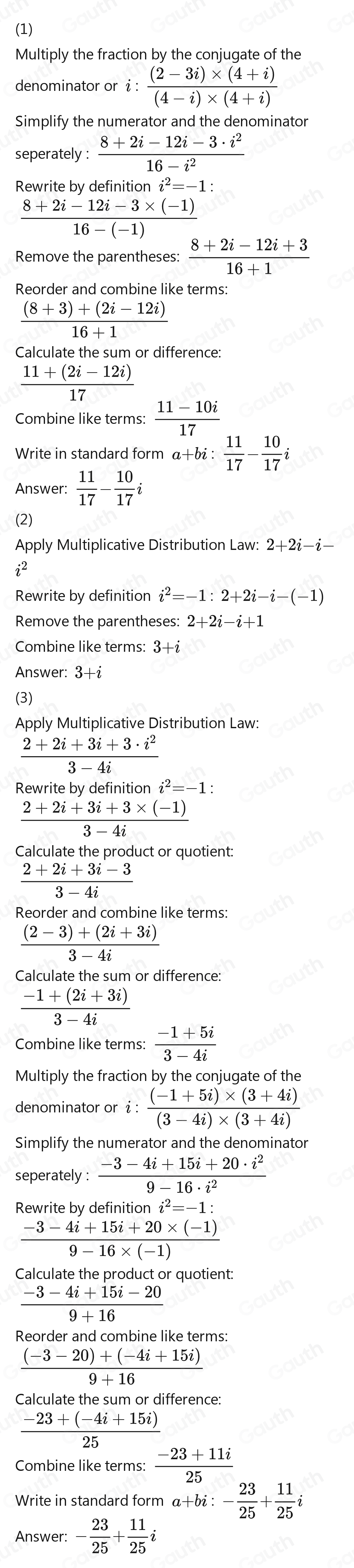 Solved: Express the complex numbers below in the form a+bb where a and ...