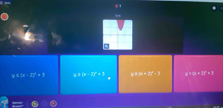 11/14
y≤ (x-2)^2+3 y≥ (x-2)^2+3 y≥ (x+2)^2-3 y>(x+2)^2+3