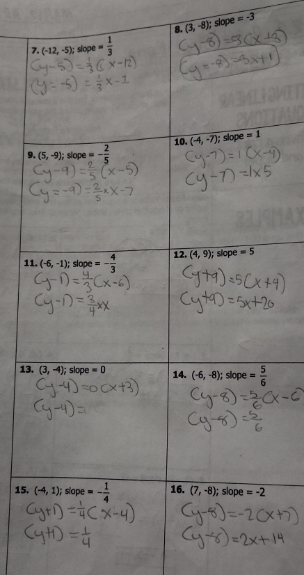 (3,-8); slope =-3
1
13
15.