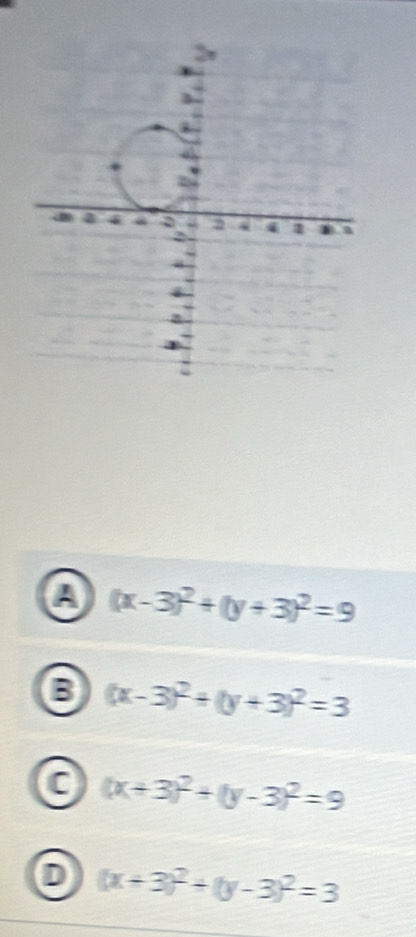 a (x-3)^2+(y+3)^2=9
(x-3)^2+(y+3)^2=3
C (x+3)^2+(y-3)^2=9
D (x+3)^2+(y-3)^2=3