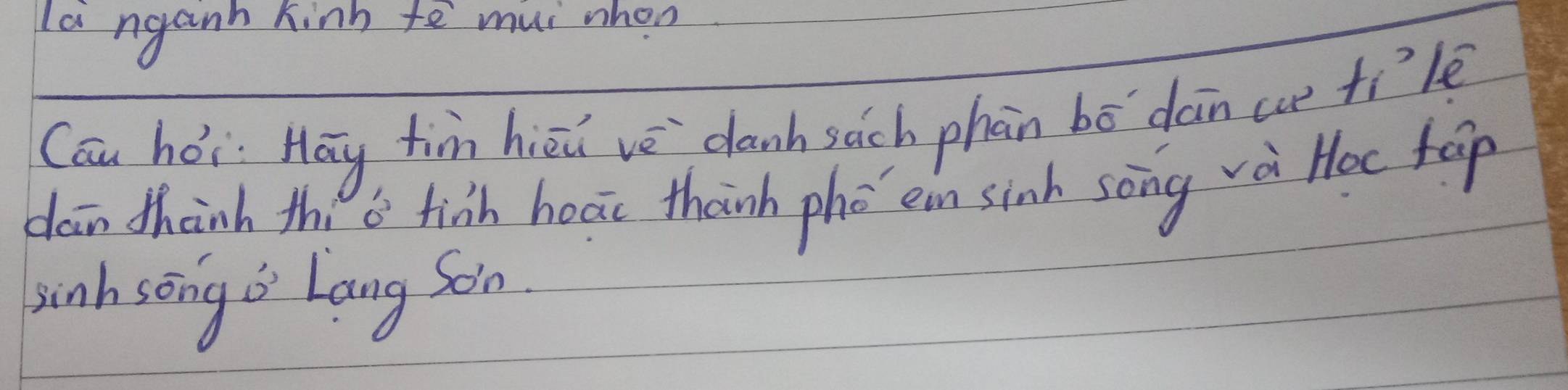 la nganh hinh fe mui nhon 
Cóu hòi Hāy hin hiāu vè danh sach phàn bó dàn uup tile 
dain thanh thi i figh hoaic thanh pho en sinh song và Hoc fáp 
Jinh song Lang son