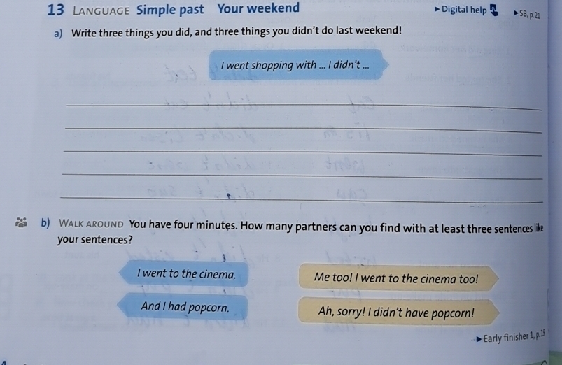 Gelöst:LanGUaGe Simple past Your weekend Digital help · SB, p. 21 a ...