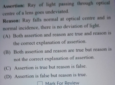 Solved: Assertion: Ray of light passing through optical centre of a ...