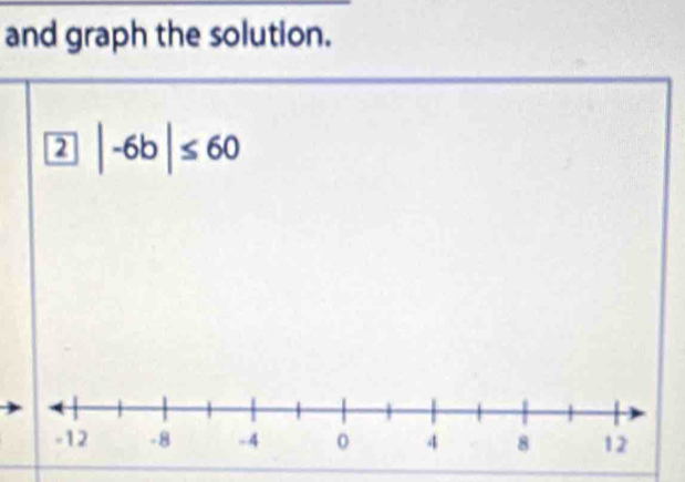 and graph the solution. 
2 |-6b|≤ 60