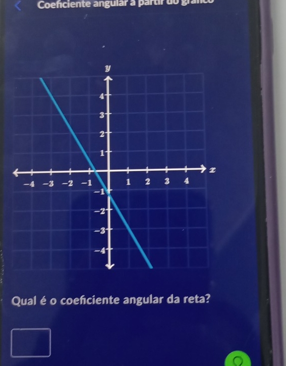 Coeficiente angular à partir do granco 
Qual é o coefciente angular da reta?