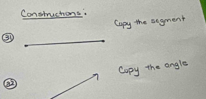 Constructions: 
Copy the segment 
③① 
Copy the angle 
②