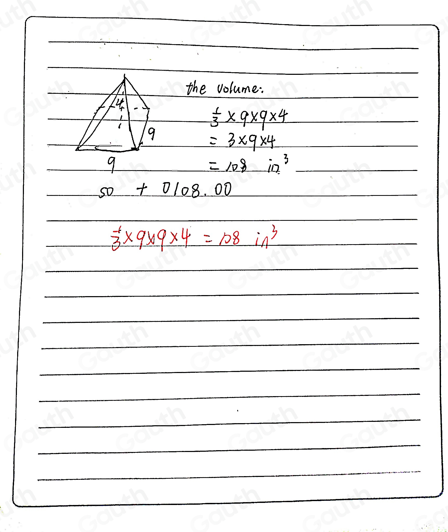 Solved: The height of a rectangular pyramid is 4 inches. The base of ...