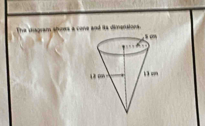 The diagram shows a cone and its dimensions.