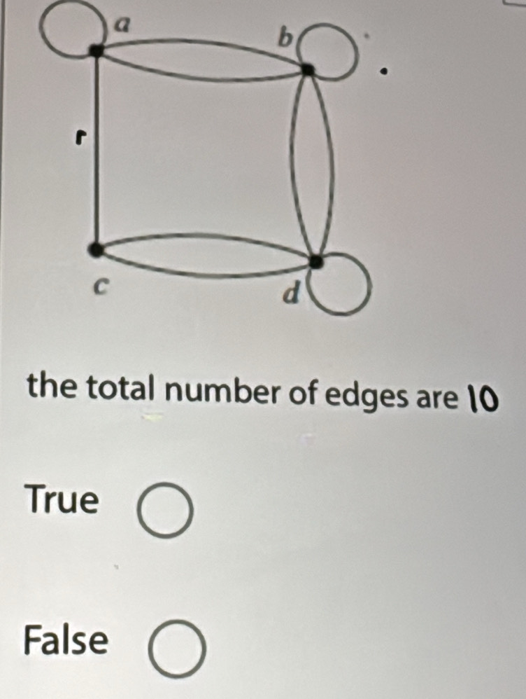 the total number of edges are 10
True
False