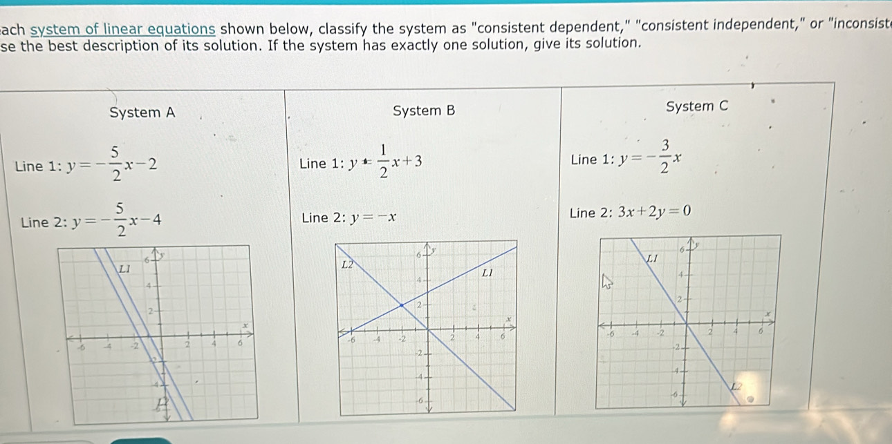 Solved: ach system of linear equations shown below, classify the system ...