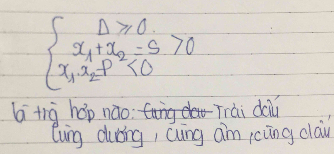 beginarrayl x_1+x_2=5 x_1x_2=5endarray.  >0
G tià háp nào: Trài day 
Cung dubing, Quing am icung clai