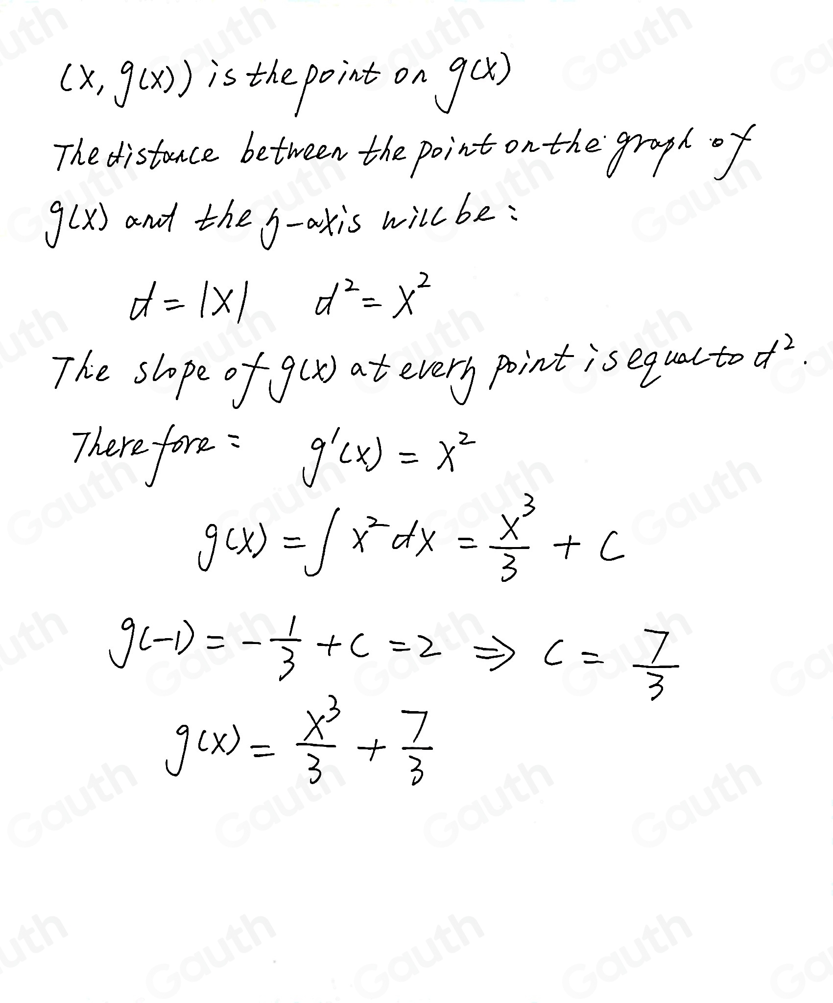 Solved: Let d be the distance between each point on a graph of g(x) and ...