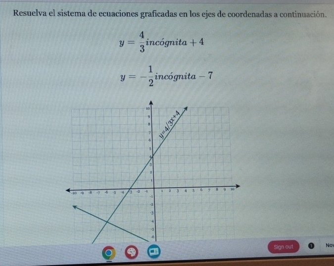 Solved: Resuelva el sistema de ecuaciones graficadas en los ejes de ...