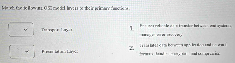 Solved: Match the following OSI model layers to their primary functions ...