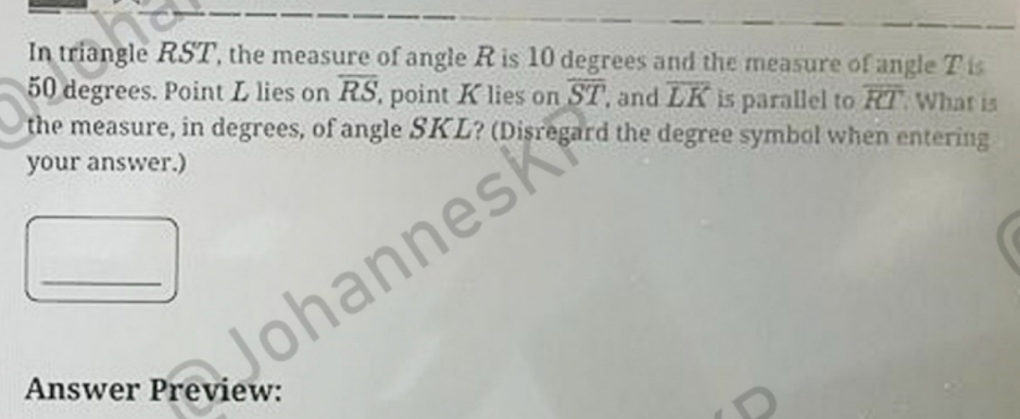 Solved: In triangle RST , the measure of angle R is 10 degrees and the ...