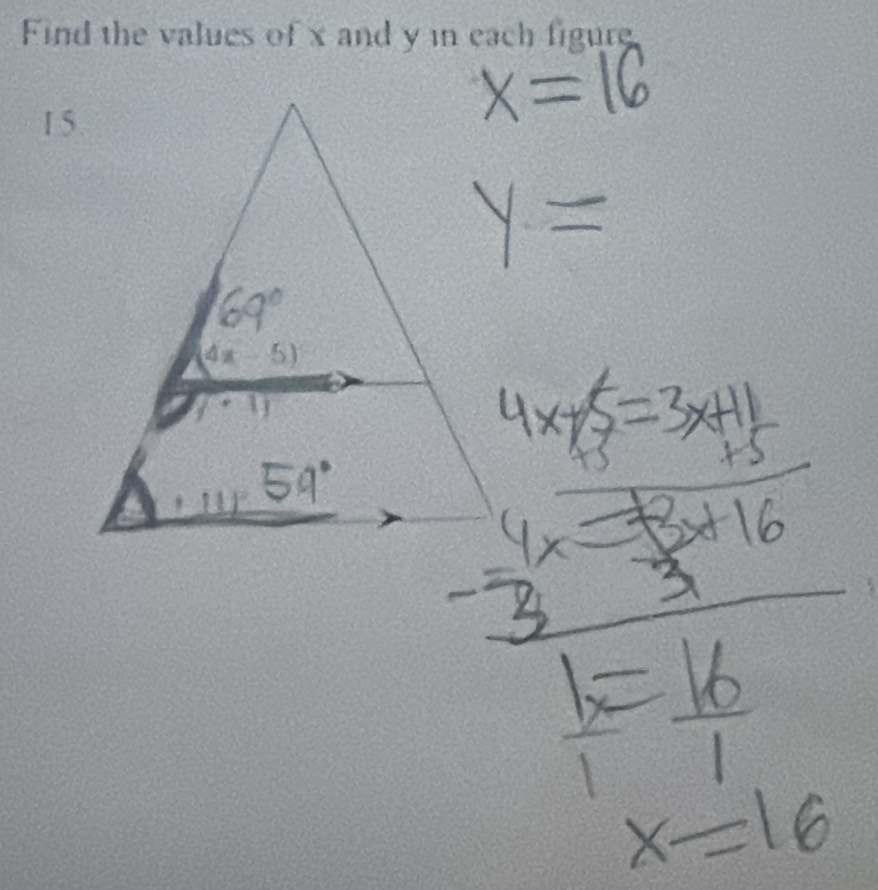 Find the values of x and y in each figure
1 5.