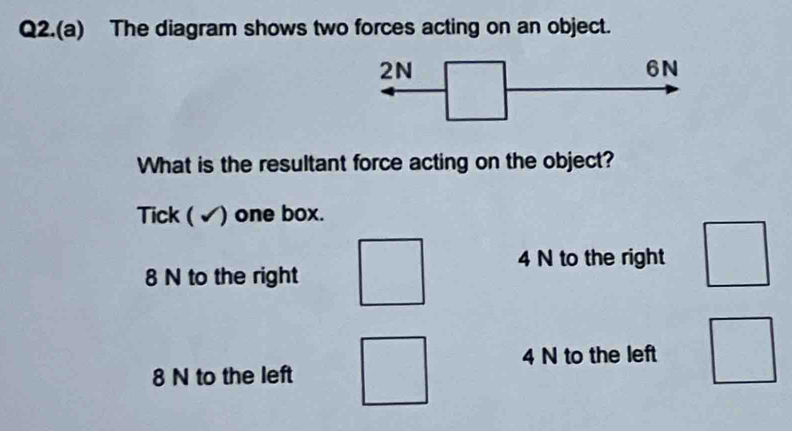 Solved: Q2.(a) The diagram shows two forces acting on an object. What ...