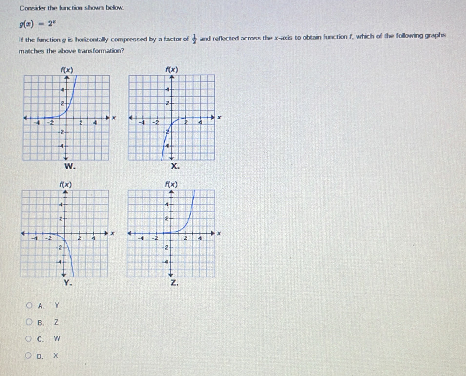 Solved: Consider the function shown below. g(x)=2^x If the function g ...