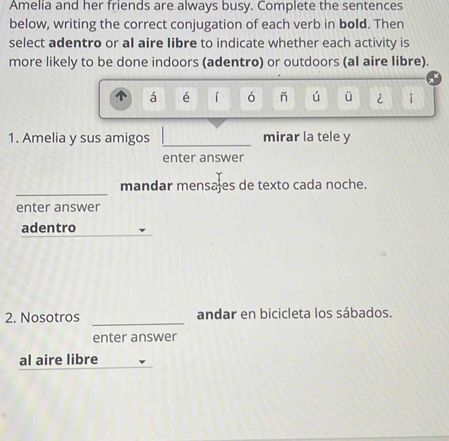 Solved: Amelia and her friends are always busy. Complete the sentences ...