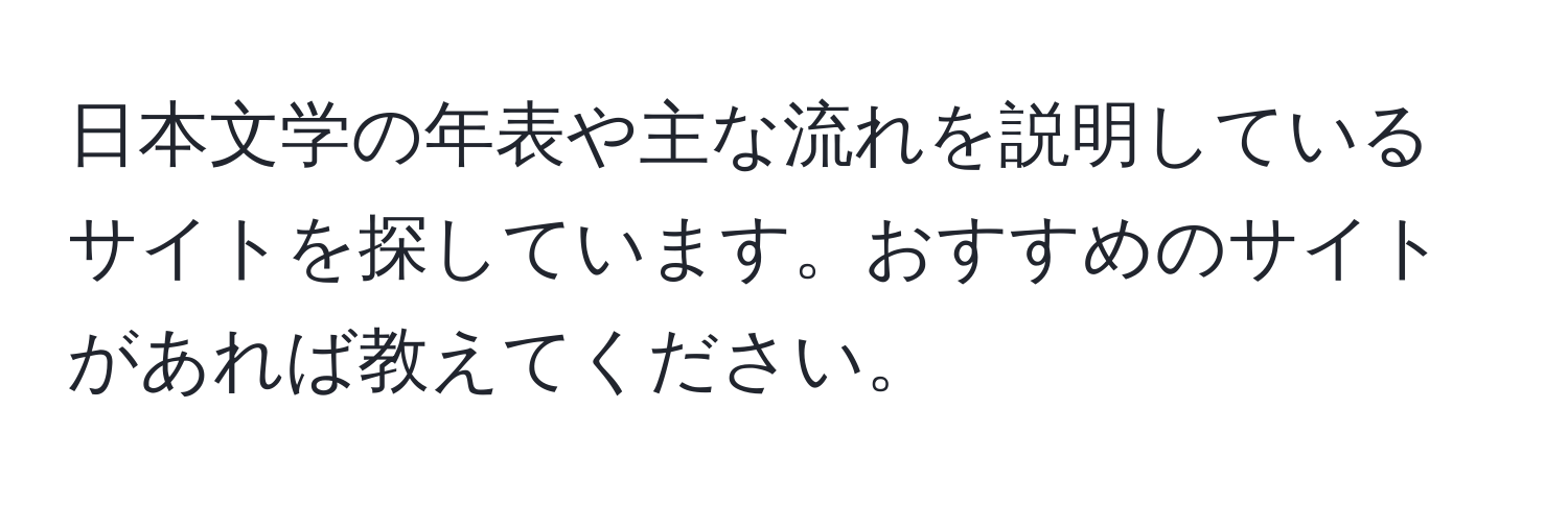 日本文学の年表や主な流れを説明しているサイトを探しています。おすすめのサイトがあれば教えてください。