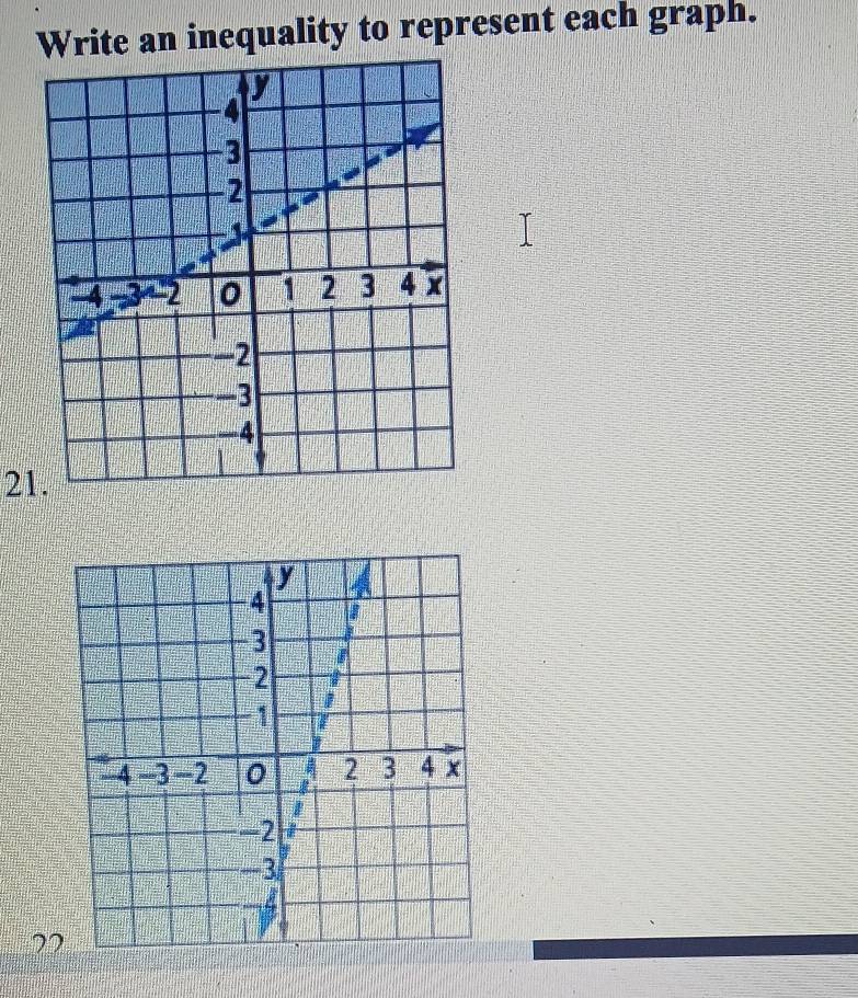 Write an inequality to represent each graph. 
21. 
?2